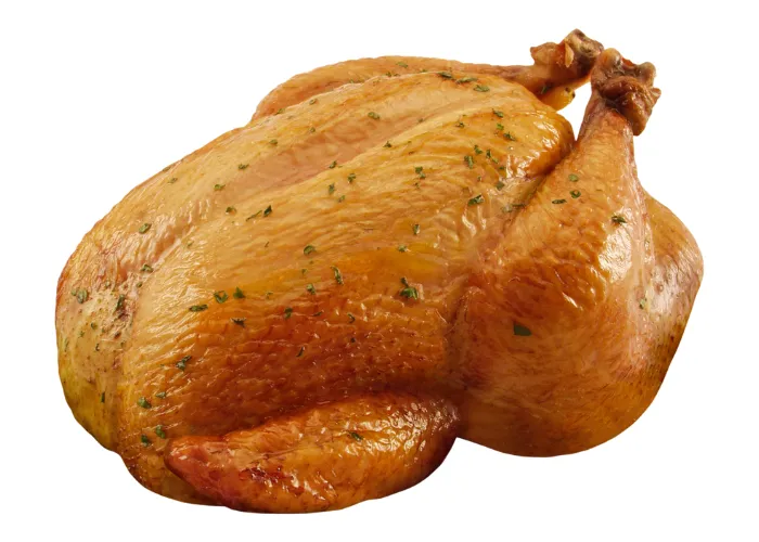 roasted chicken on white background