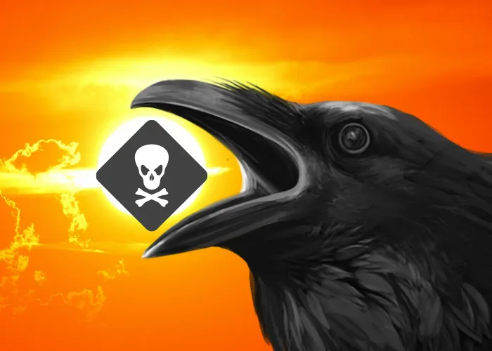 raven and death symbol on red and yellow background