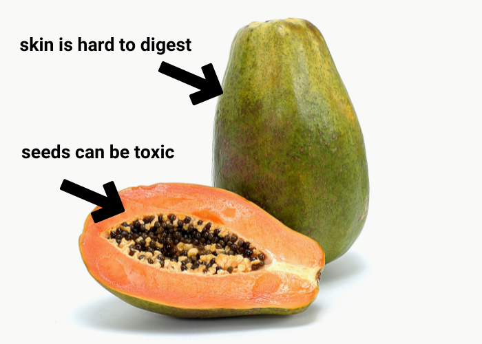 papaya exposing the skin and seeds