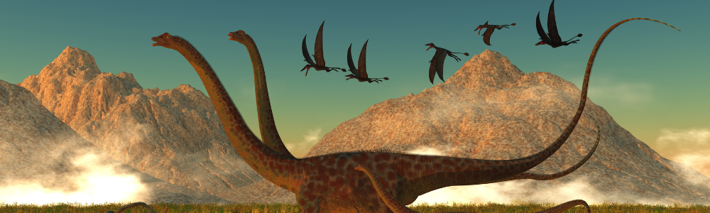 2 diplodocus and 5 winged dinosaurs image