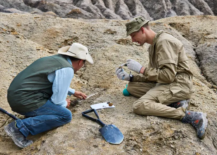 paleontologists unearthing dinosaur bones