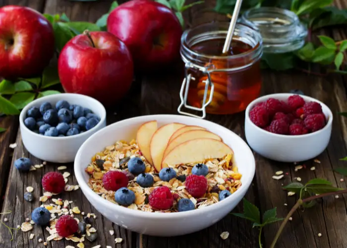 Blueberries ,Raspberries and Apples on a table