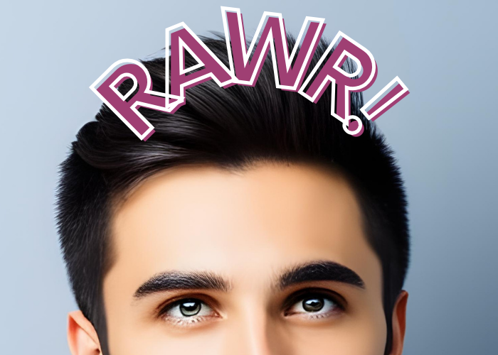 a man looking at the "rawr" word