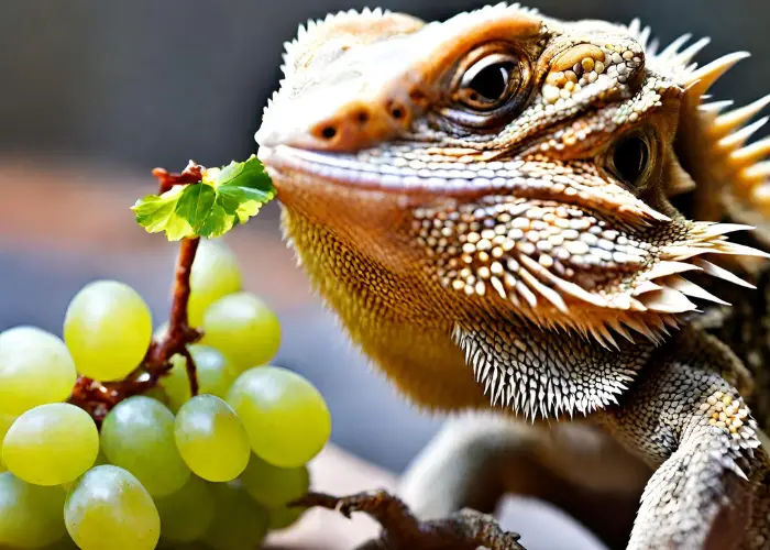 bearded dragon eating green grapes
