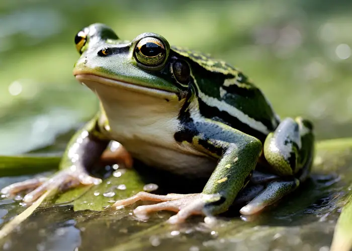 a frog on the pond left side view