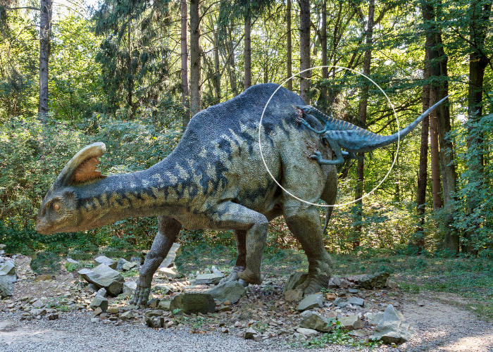 troodon biting a herbivore dinosaur