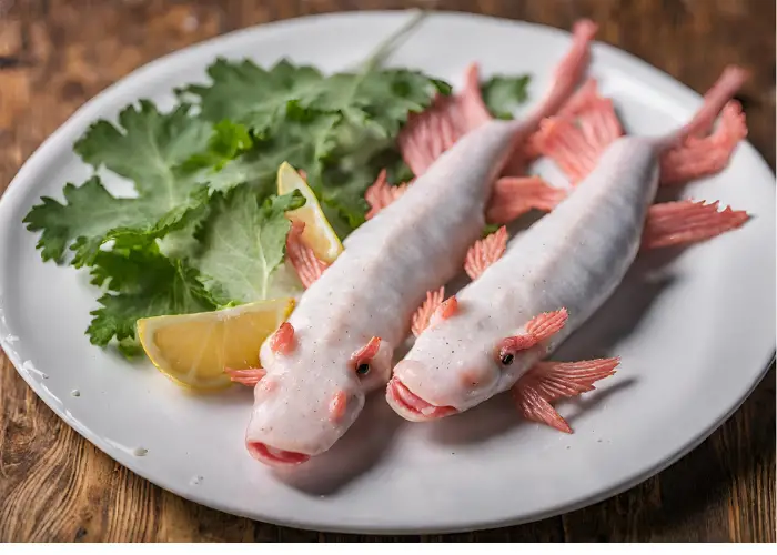 2 boiled axolotls on a plate